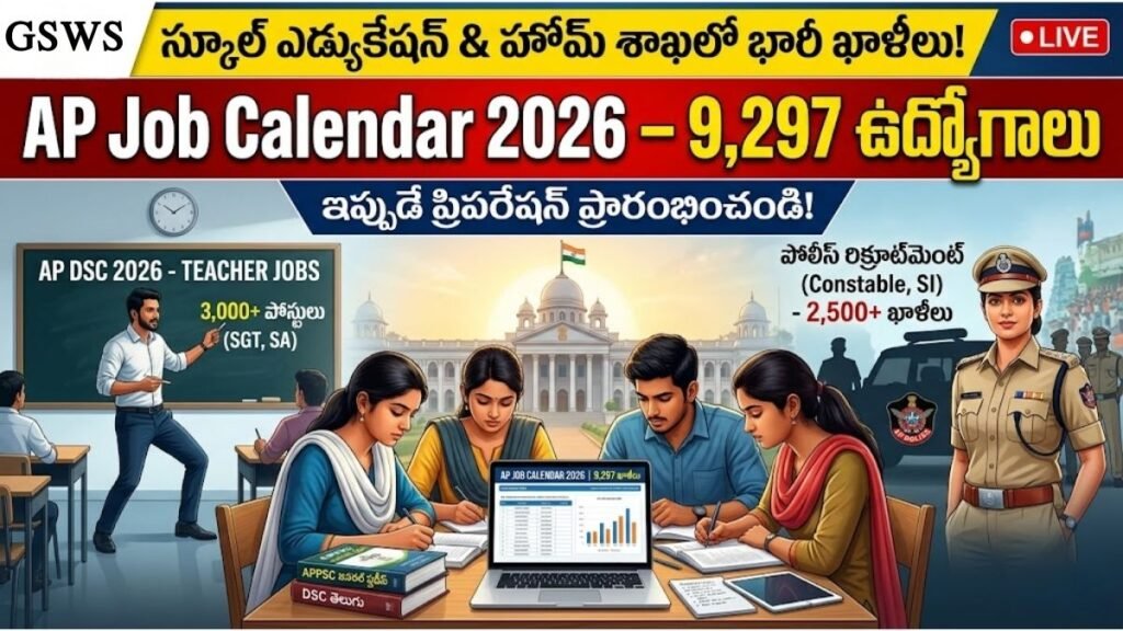 AP Job Calendar 2026: ఆంధ్రప్రదేశ్ ప్రభుత్వ ఉద్యోగాల జాతర.. 9,297 ఖాళీల భర్తీకి గ్రీన్ సిగ్నల్! 9 AP Job Calendar 2026 Vacancies List DSC Police Jobs