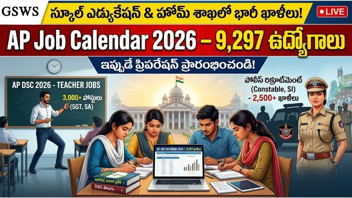 AP Job Calendar 2026: ఆంధ్రప్రదేశ్ ప్రభుత్వ ఉద్యోగాల జాతర.. 9,297 ఖాళీల భర్తీకి గ్రీన్ సిగ్నల్! 1 AP Job Calendar 2026 Vacancies List DSC Police Jobs