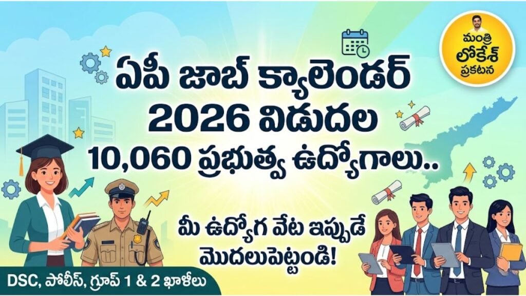 AP Job Calendar 2026 విడుదల.. 10,060 ప్రభుత్వ ఉద్యోగాల భర్తీకి నోటిఫికేషన్ల షెడ్యూల్ ఇదే! 6 AP Job Calendar 2026 Vacancies Notification Dates Details