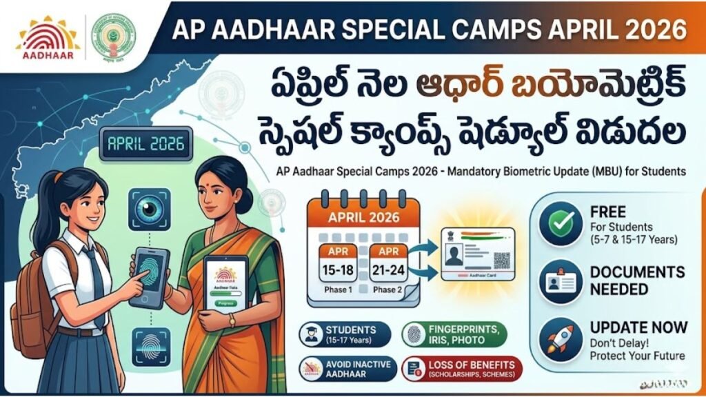 AP Aadhaar Special Camps April 2026: ఏప్రిల్ నెల ఆధార్ బయోమెట్రిక్ స్పెషల్ క్యాంప్స్ షెడ్యూల్ విడుదల AP Aadhaar Special Camps April 2026 Schedule