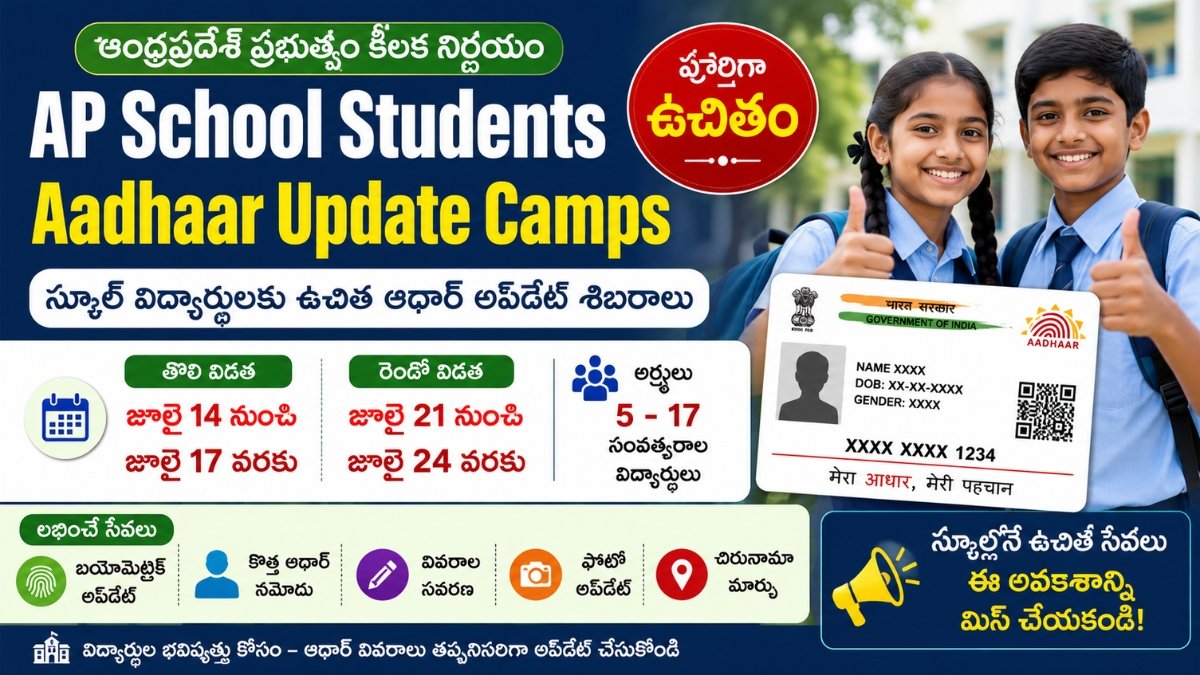 AP School Students Aadhaar Update Camps 2026లో ఆంధ్రప్రదేశ్ విద్యార్థులకు ఉచిత ఆధార్ అప్డేట్ ప్రత్యేక శిబిరాల సమాచారం
