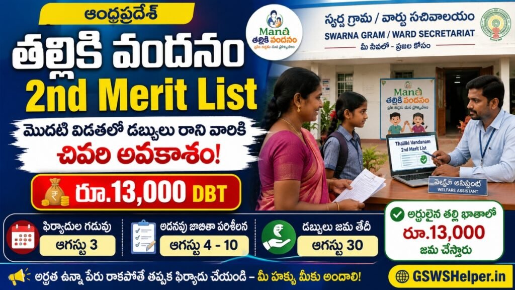 AP Thalliki Vandanam 2nd Merit List beneficiary complaint dates and payment update