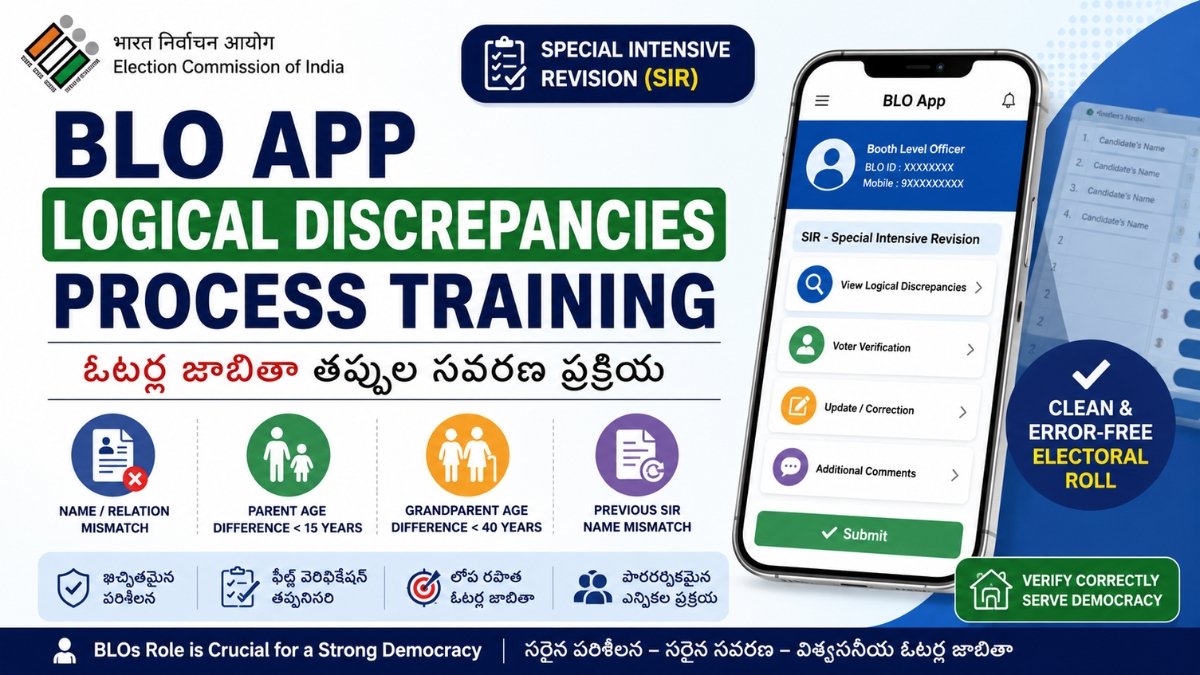 BLO App Logical Discrepancies Process Training ద్వారా ఓటర్ల జాబితా లోపాల పరిశీలన మరియు సవరణ విధానం