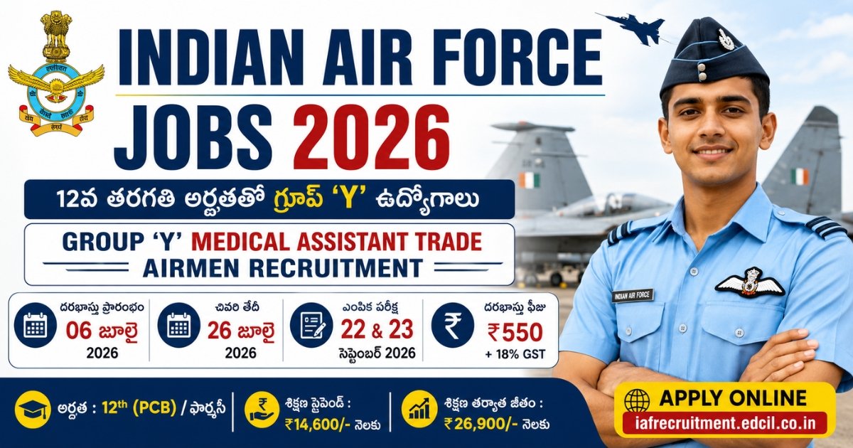 Indian Air Force Jobs 2026: 12th గ్రూప్ Y 100% అవకాశం