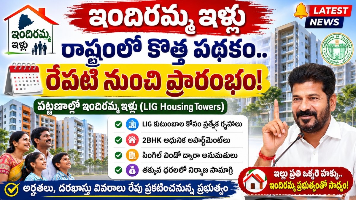 Indiramma Houses Latest News 2026 తెలంగాణ పట్టణ ప్రాంతాల్లో LIG Housing Towers ప్రారంభానికి సంబంధించిన అధికారిక సమాచారం