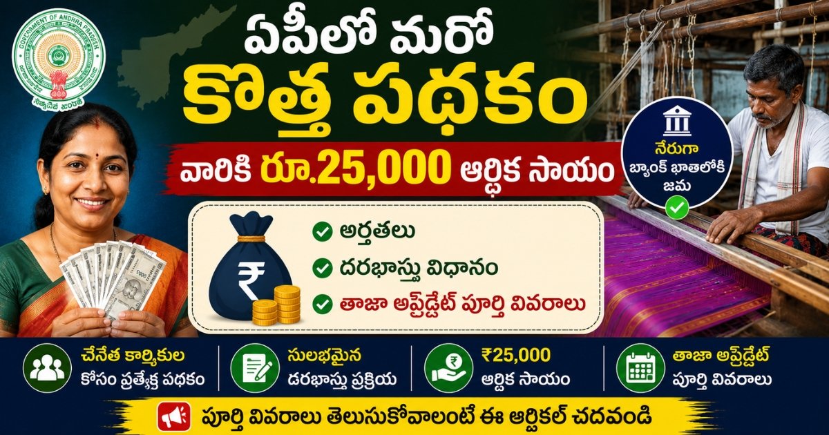 Netannaku Bharosa పథకం కింద చేనేత కార్మికులకు రూ.25,000 ఆర్థిక సాయం వివరాలు చూపించే సమాచారం.
