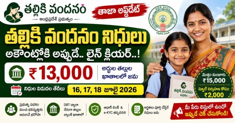 తల్లికి వందనం పథకం రూ.13,000 నిధుల విడుదల తేదీలు మరియు అర్హతలు