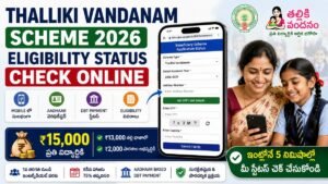 Thalliki Vandanam Scheme 2026 Eligibility Status Check Online guide showing Aadhaar verification, payment status, DBT process and eligibility details.