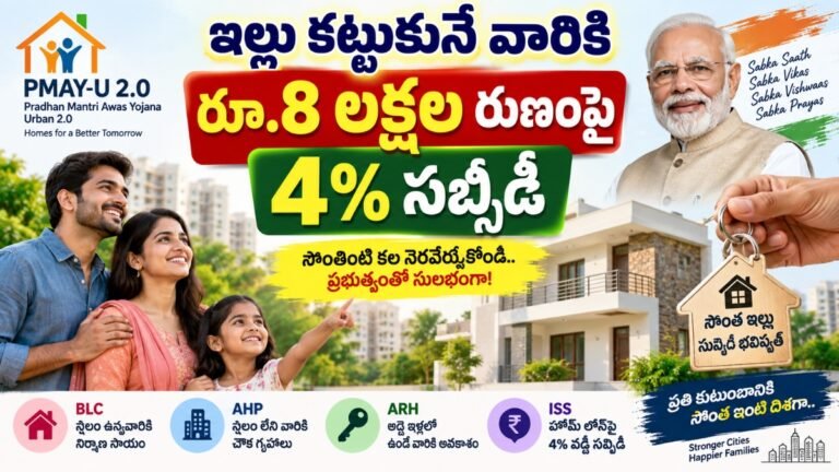 PMAY-U 2.0 8 Lakh Home Loan Subsidy కింద రూ.8 లక్షల హోమ్ లోన్‌పై 4% వడ్డీ సబ్సిడీ వివరాలు