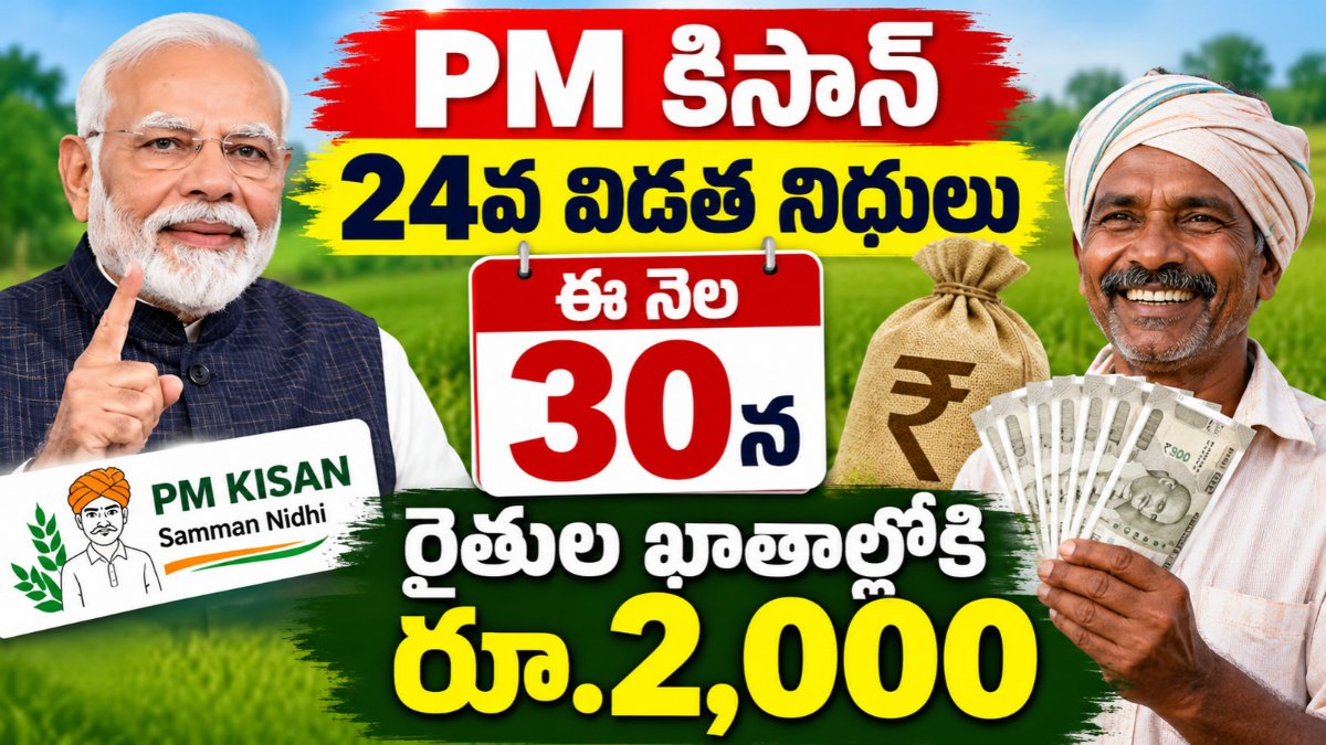 ఈ నెల 30న రైతుల ఖాతాల్లోకి PM కిసాన్ రూ.2,000.. 24వ విడతపై కీలక అప్డేట్! | PM Kisan 24th Installment 2026 1 PM Kisan 24th Installment 2026 రైతుల ఖాతాల్లో రూ.2,000 నిధుల జమపై సమాచారం
