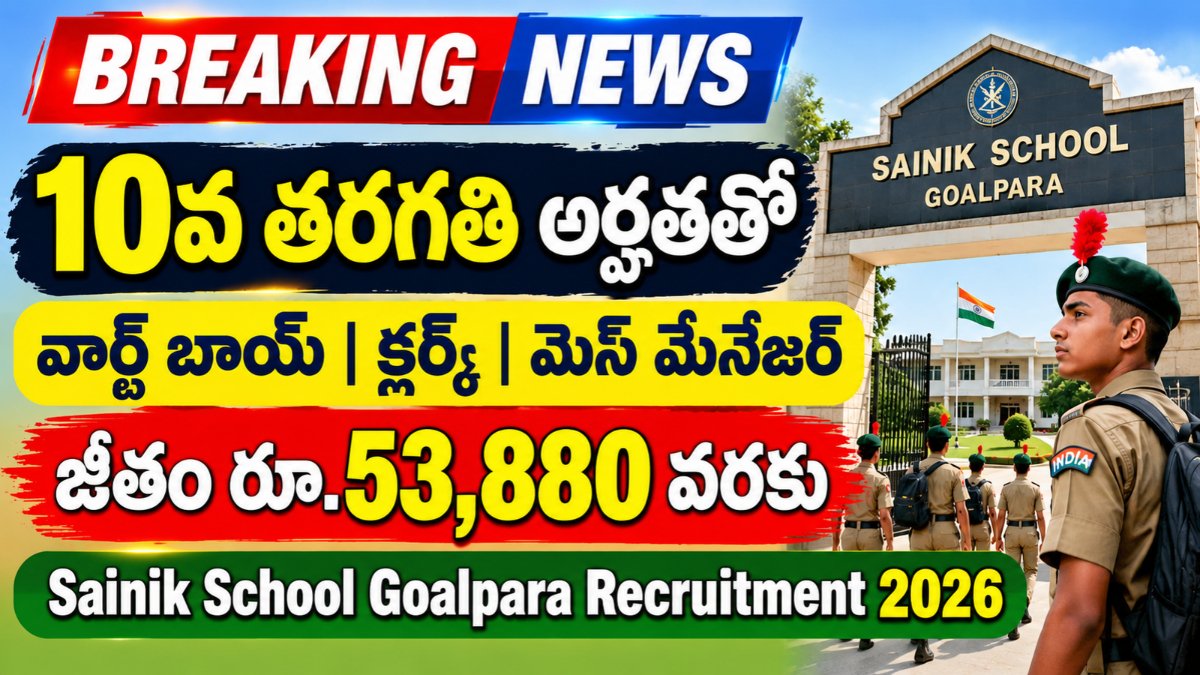 Sainik School Goalpara Recruitment 2026 for Ward Boy, LDC Clerk and Mess Manager Jobs with Salary Up to ₹53,880